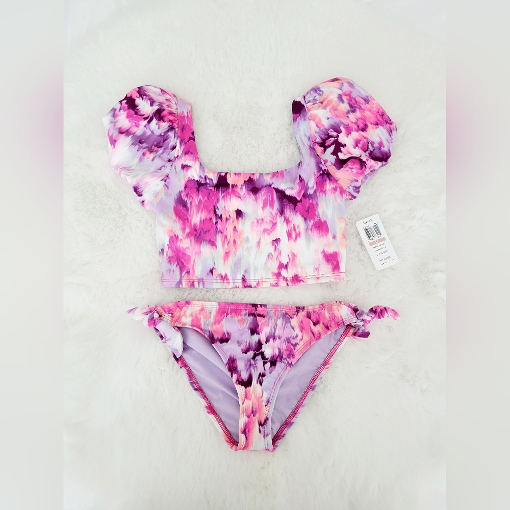 🌞SPLENDID GIRLS' FLORAL PUFF SLEEVE TWO PIECE BIKINI SET SIZE 12